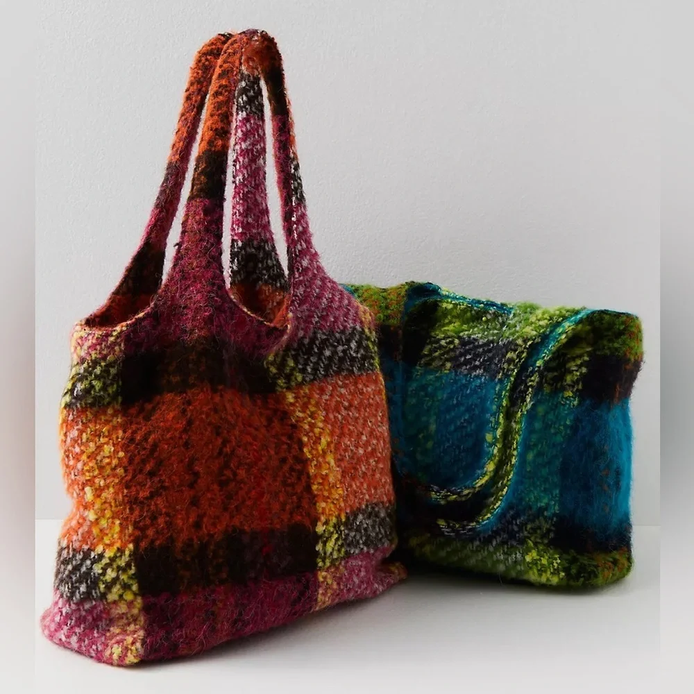 Anna Sui Plaid Tote Bag-Magenta Multi